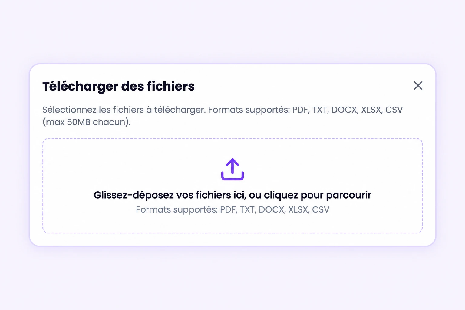 Fenêtre d’import de fichiers dans Chatyx